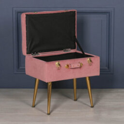 Amour Pink Velvet Gold Legs Upholstered Vanity Suitcase Bedroom Dressing Stool - thumbnail 8