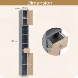 180Cm Tall Slim Bathroom Cabinet With 2 Doors 5 Adjustable Shelves Natural+Grey - thumbnail 2