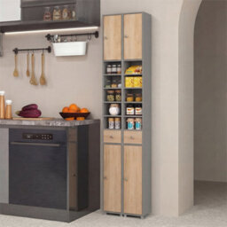 180Cm Tall Slim Bathroom Cabinet With 2 Doors 5 Adjustable Shelves Natural+Grey - thumbnail 6