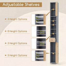 180Cm Tall Slim Bathroom Cabinet With 2 Doors 5 Adjustable Shelves Natural+Grey - thumbnail 4