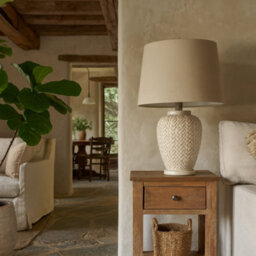 Wyld Haus Palermo Cream Ceramic Table Lamp With Woven-Pattern Base And Natural Fabric Shade