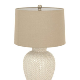 Wyld Haus Palermo Cream Ceramic Table Lamp With Woven-Pattern Base And Natural Fabric Shade - thumbnail 4
