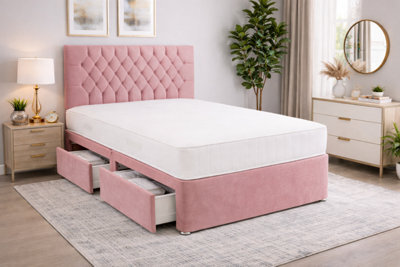 Comfy Deluxe Pink Coniston 6Ft Super King Size Bed Set With Orthopaedic Mattress And Headboard 2 Drawers One On Each Side