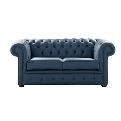 Chesterfield 2 Seater Shelly Majolica Blue Leather Sofa Settee Bespoke In Classic Style - image 1