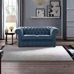 Chesterfield 2 Seater Shelly Majolica Blue Leather Sofa Settee Bespoke In Classic Style - thumbnail 2