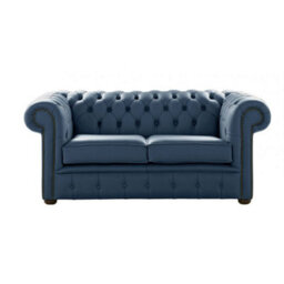 Chesterfield 2 Seater Shelly Majolica Blue Leather Sofa Settee Bespoke In Classic Style - thumbnail 1