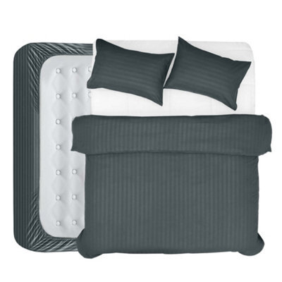 Aspire Homeware Charcoal Duvet Cover Complete Set, Reversible Modern Bedding Set, Double (L)200Cm X (W)200Cm - image 1
