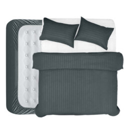 Aspire Homeware Stripe Double Charcoal Duvet Cover, With Fitted Sheet & Pillowcase, Reversible, Quilt Cover, Bedding Set