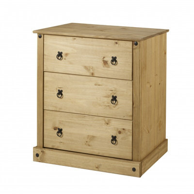 Mercers Furniture Corona 3 Drawer Budget Chest Of Drawers Solid Wood Pine Wooden With Mexican Styling - image 1
