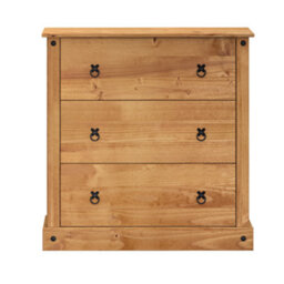Mercers Furniture Corona 3 Drawer Budget Chest Of Drawers Solid Wood Pine Wooden With Mexican Styling - thumbnail 2