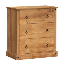 Mercers Furniture Corona 3 Drawer Budget Chest Of Drawers Solid Wood Pine Wooden With Mexican Styling - thumbnail 3