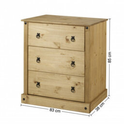 Mercers Furniture Corona 3 Drawer Budget Chest Of Drawers Solid Wood Pine Wooden With Mexican Styling - thumbnail 7