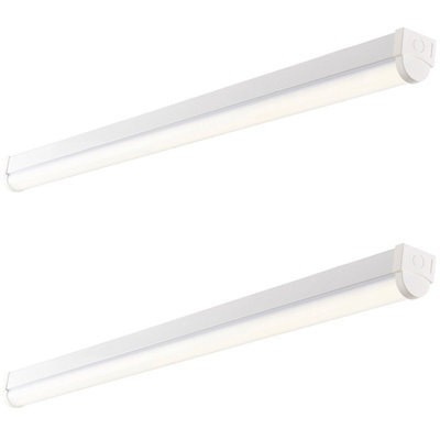 2 Pack 5Ft Emergency Batten Light - 41W Cool White Led - Gloss White & Opal - image 1