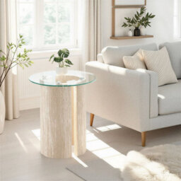 Seconique Modena Side Table - Clear Glass / Cream Marble Effect