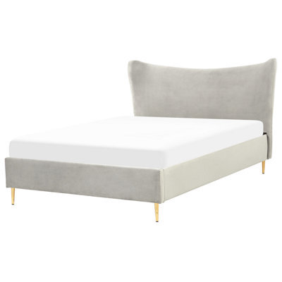 Beliani Bed Velvet Chaleix 140 X 200 Cm (Eu Double) Light Grey - image 1