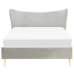Beliani Bed Velvet Chaleix 140 X 200 Cm (Eu Double) Light Grey - thumbnail 4