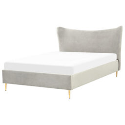 Beliani Bed Velvet Chaleix 140 X 200 Cm (Eu Double) Light Grey - thumbnail 1