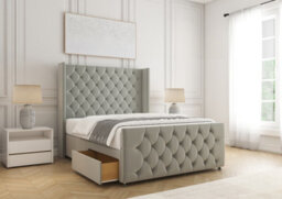 Bsspoke Florida Divan Bed Set Silver Plush Velvet With 54Inch Headboard & Footboard 2 Drawers Footend & Mattress In All Sizes - thumbnail 1