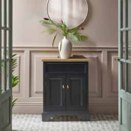 Homestylestore Black Grey And Oak 645mm Bathroom Vanity Unit And Brushed Copper Classic Round Handles - thumbnail 2