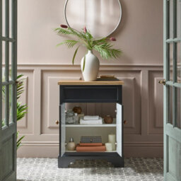 Homestylestore Black Grey And Oak 645mm Bathroom Vanity Unit And Brushed Copper Classic Round Handles - thumbnail 3