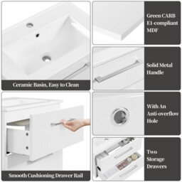 Yaheetech White Wall Mounted Bathroom Vanity Unit Cabinet With Ceramic Basin - thumbnail 5