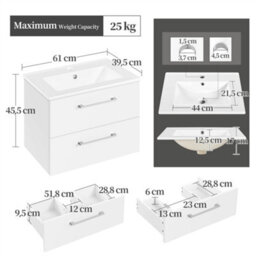 Yaheetech White Wall Mounted Bathroom Vanity Unit Cabinet With Ceramic Basin - thumbnail 4