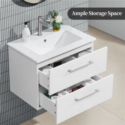 Yaheetech White Wall Mounted Bathroom Vanity Unit Cabinet With Ceramic Basin - thumbnail 6