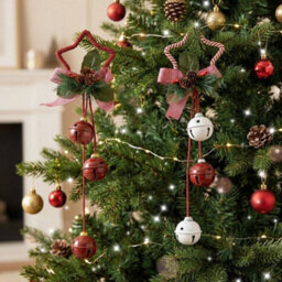 Melody Maison Set Of 2 Red & White Star Shaped Hanging Christmas Decorations - thumbnail 1