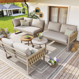 Btm 5To6 Seater Modular Garden Lounge Set, Adjustable Legs, Removable Cushions, Beige - thumbnail 5