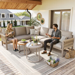 Btm 5To6 Seater Modular Garden Lounge Set, Adjustable Legs, Removable Cushions, Beige - thumbnail 2