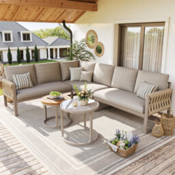 Btm 5To6 Seater Modular Garden Lounge Set, Adjustable Legs, Removable Cushions, Beige - thumbnail 3