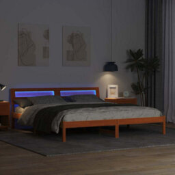 Berkfield Modern With Led Strip Lights Brown 200 X 200 Cm Solid Wood - thumbnail 4