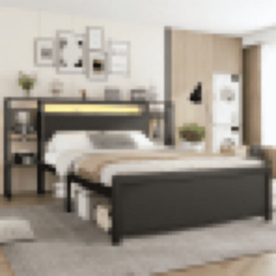 Matteo Black Double Metal Bed Frame With Smart Led Lights, Usb Charging Ports & Integrated Bedside Tables - image 1