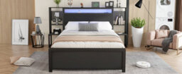 Matteo Black Double Metal Bed Frame With Smart Led Lights, Usb Charging Ports & Integrated Bedside Tables - thumbnail 9