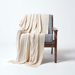 Homescapes Cotton Cable Knit Throw, Natural, 130 X 170 Cm - thumbnail 2