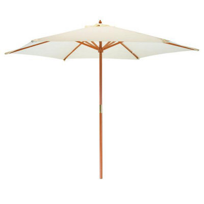 Harbour Housewares Wooden Garden Parasol - 2.7M - Natural - image 1