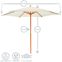 Harbour Housewares Wooden Garden Parasol - 2.7M - Natural - thumbnail 3