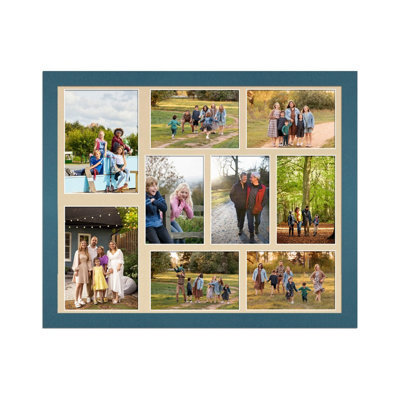 AK Frames 20X16 Navy Blue Modern Multi Photo Frame With Ivory Mount - Holds 9 Apertures (2X) 7X5, (7X) 6X4 Photos - image 1