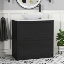 Royal Bathrooms Royal Bathroom Elmore 800mm Matt Nocturne Black Freestanding Bathroom Vanity Unit 2 Drawer Plain White Worktop With Nova Basin - thumbnail 1