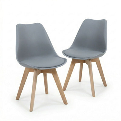 Evre Grey Dining Chairs With Wooden Legs Pu Seat Mid Century Chairs Set Of 2 - image 1