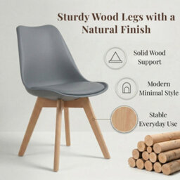 Evre Grey Dining Chairs With Wooden Legs Pu Seat Mid Century Chairs Set Of 2 - thumbnail 4