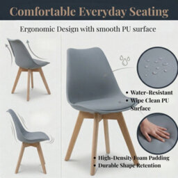 Evre Grey Dining Chairs With Wooden Legs Pu Seat Mid Century Chairs Set Of 2 - thumbnail 5