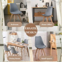 Evre Grey Dining Chairs With Wooden Legs Pu Seat Mid Century Chairs Set Of 2 - thumbnail 6