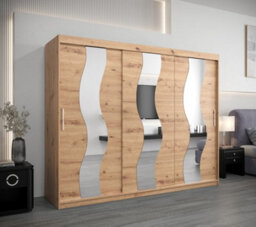 Arte Seville Wavy Mirrored Sliding Door Wardrobe With Shelves And Hanging Rails In Oak Artisan (H)2000mm (W)2500mm (D)620mm - thumbnail 2
