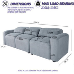 263Cm 3 Seater Sofa, Comfy Corduroy Couch With Spring Cushion, 3 Pillows - Max Load 330Lbs - thumbnail 7