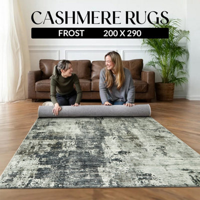 Ameha Stylish Cashmere Bedroom Carpet Grey Abstract Pattern Non Slip Hallway Large Area Rug Indoor/outdoor (Frost, 200 X 290 Cm) - image 1