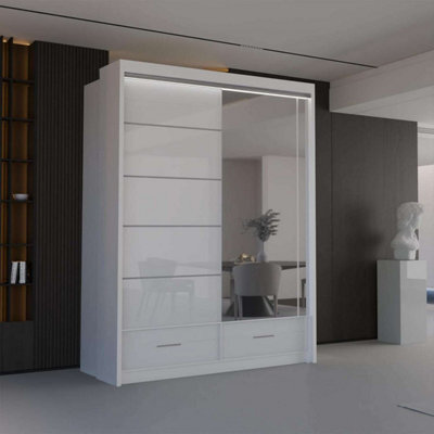Sliding Wardrobes 4 u LTD Sliding Wardrobes 4U Bradford Modern High Gloss Sliding Door Wardrobe In 3 Colors & Sizes - (White - W1500mm, H2200mm) - image 1