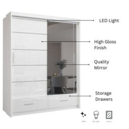 Sliding Wardrobes 4 u LTD Sliding Wardrobes 4U Bradford Modern High Gloss Sliding Door Wardrobe In 3 Colors & Sizes - (White - W1500mm, H2200mm) - thumbnail 3