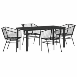 Berkfield Modern Garden Dining Set 5 Pcs Black Poly Rattan