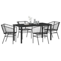 Berkfield Modern Garden Dining Set 5 Pcs Black Poly Rattan - thumbnail 3